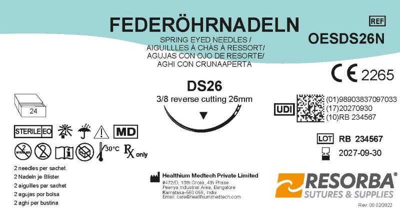 Голки хірургічні діаметром 0,8мм, ріжучі зворотні окружність 3/8, довжиною 26мм